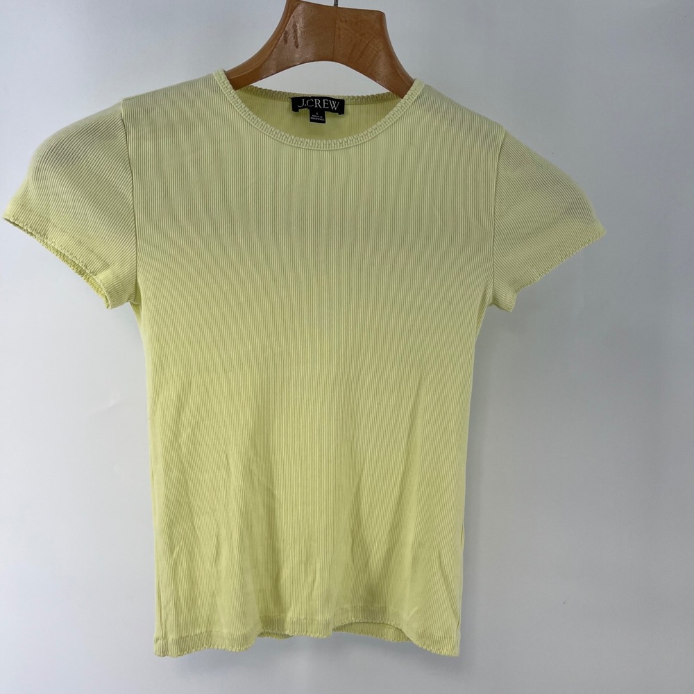 J.Crew Womens Small Ribbed Fitted Baby Tee Lemon Yellow Stretch Top Y2K